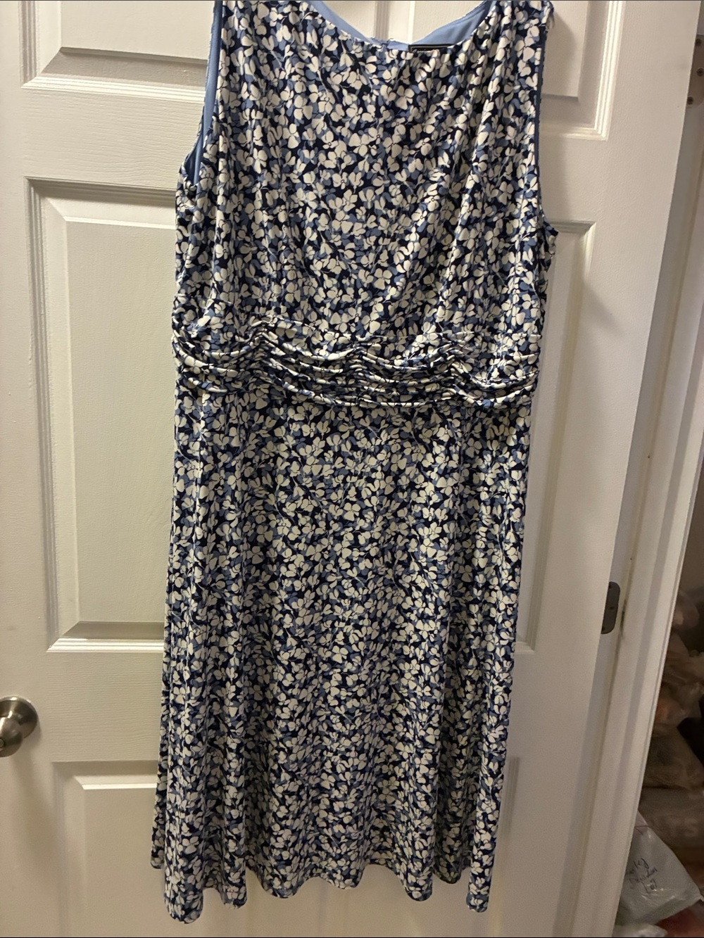 Jessica Howard Blue&Cream Floral Midi Dress sleeveless floral print&rich + Size